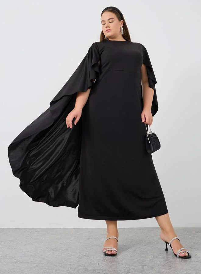 Plus Size Cape Sleeve Maxi Dress Black