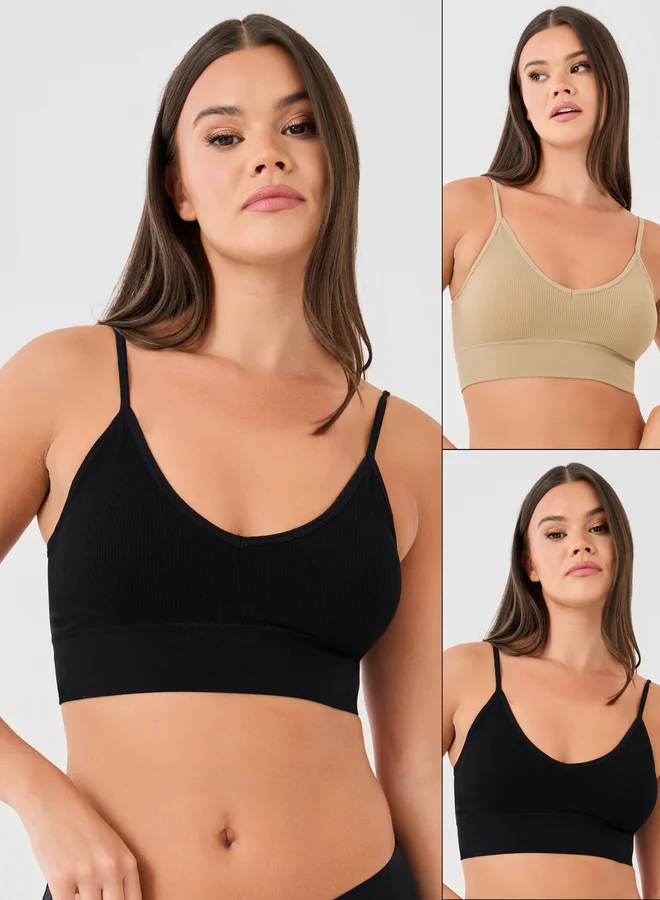 2-Pack Padded Seamless Ribbed Crop Top Black
