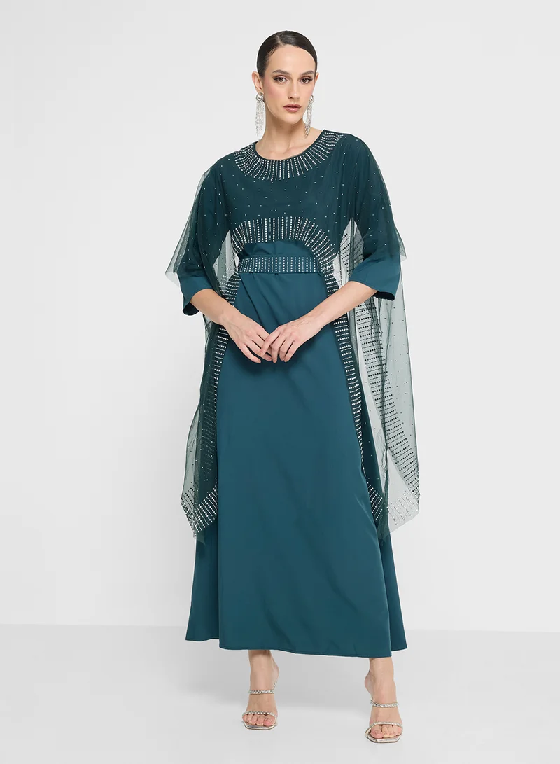 Embellished Cape Trail Dress