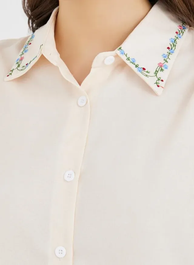 Beige Floral Embroidered Shirt and Pants Co-Ord Set – image 4