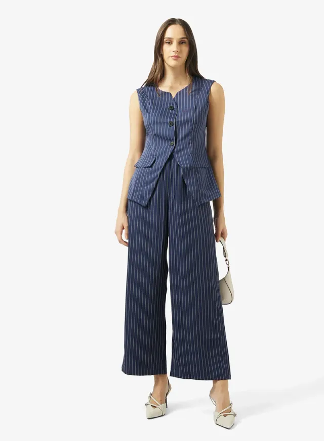 Women's Black Striped V-Neck Vest Top and Cropped Pant Set – image 5