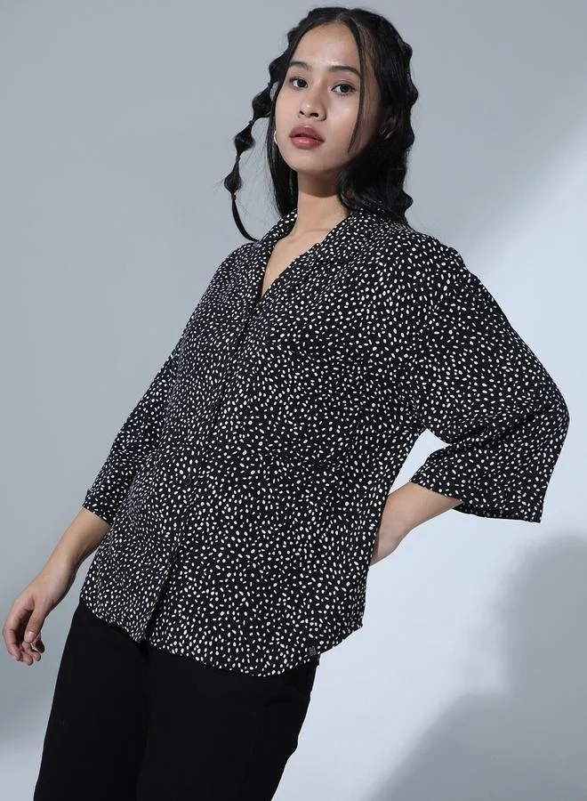 Multicolor Abstract Print Oversized Party Shirt for Women, Spread Collar