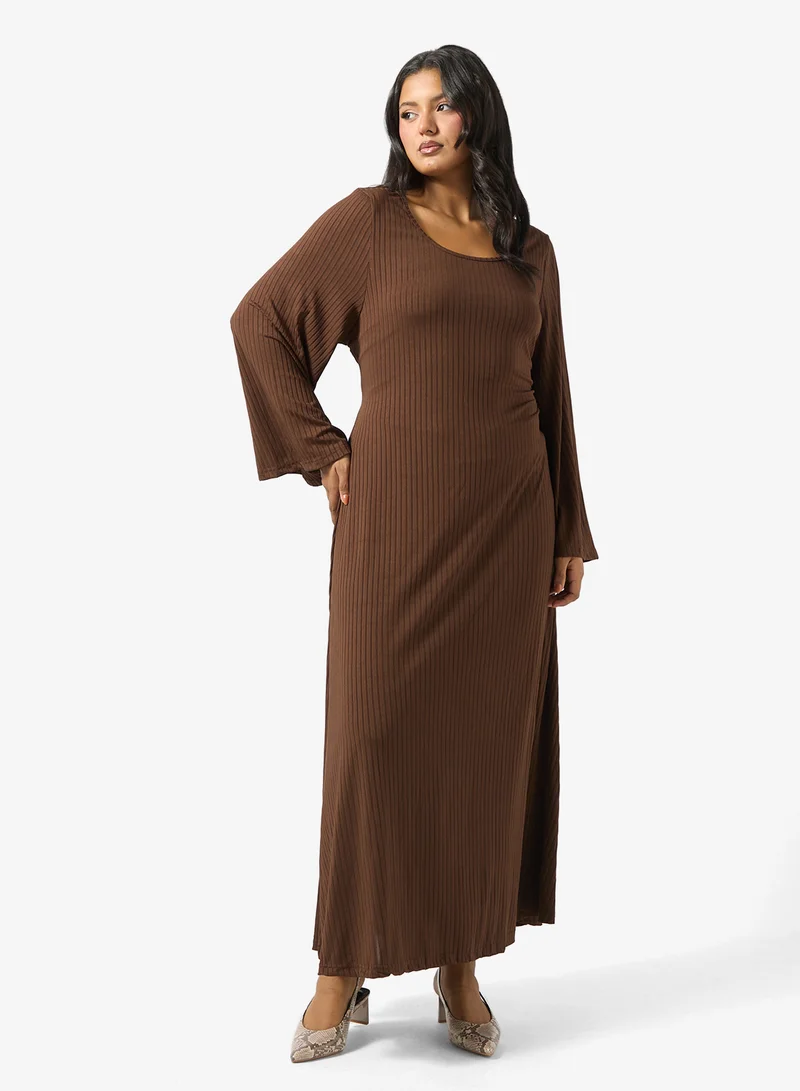 Ribbed A-Line Dress Saddle Brown