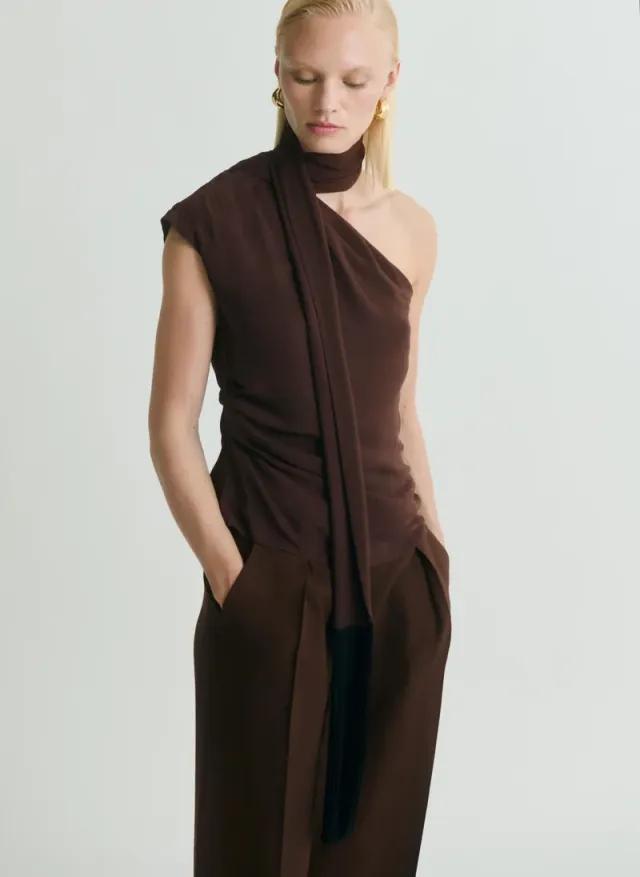 Chocolate Brown Pleated Trousers for Women - Mid-Rise Straight Fit – image 3