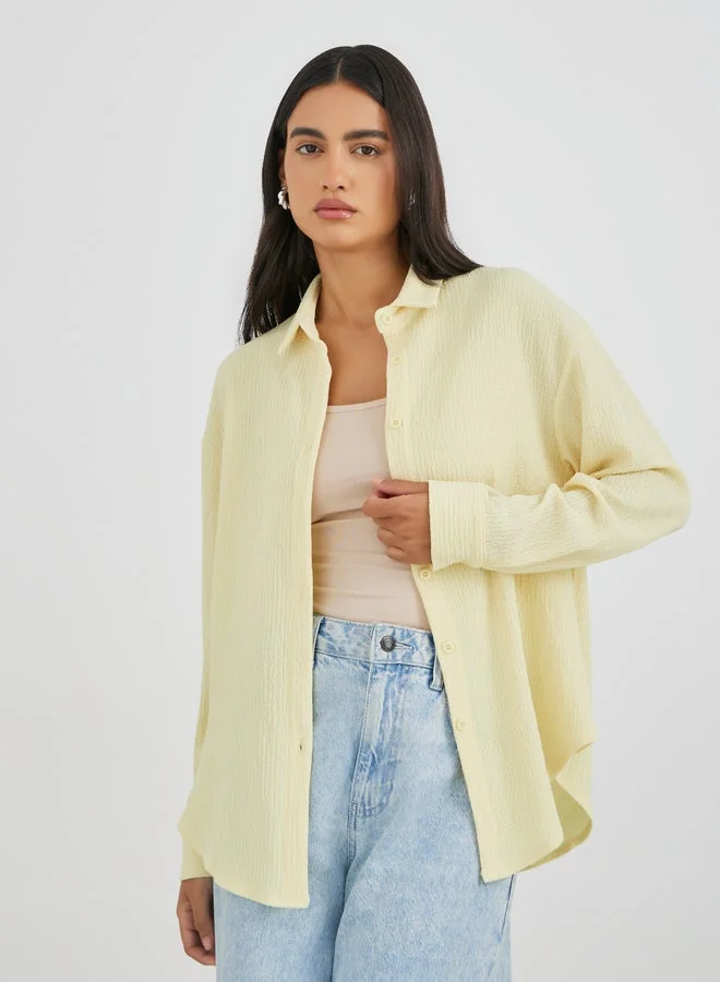 Textured Oversized Collared Shirt Green