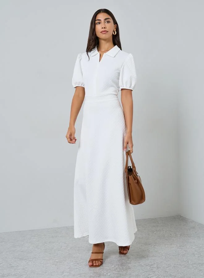 Textured Puff Sleeve Maxi Dress White