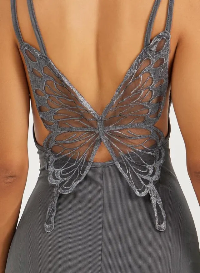 Ribbed Lace Butterfly Back Slip Dress – image 5