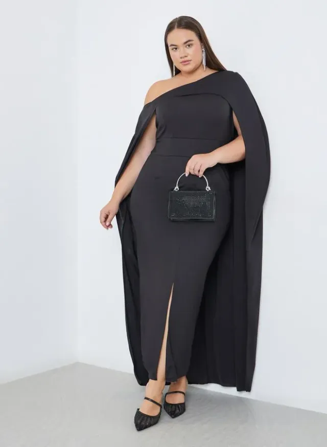 Plus Size Cape Sleeve Slit Maxi Dress – image 3
