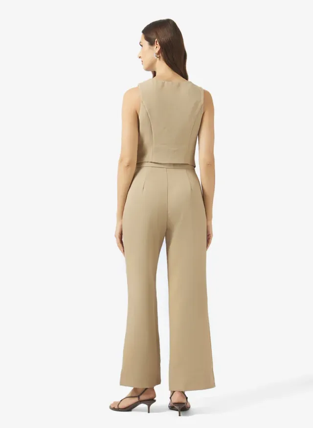 Beige Round Neck Sleeveless Buttoned Jumpsuit for Women - ELLA – image 2