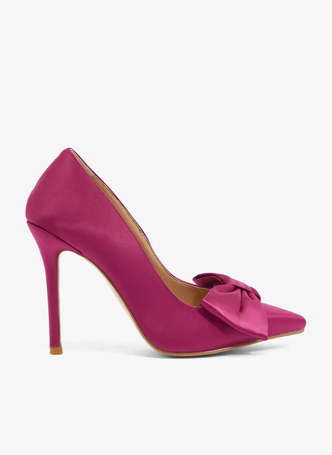 Satin Bow Pointed Toe Stiletto Pump Purple