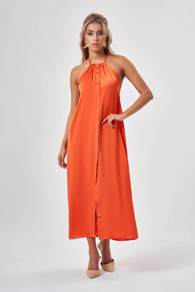 Halter Button-Front Dress Amber