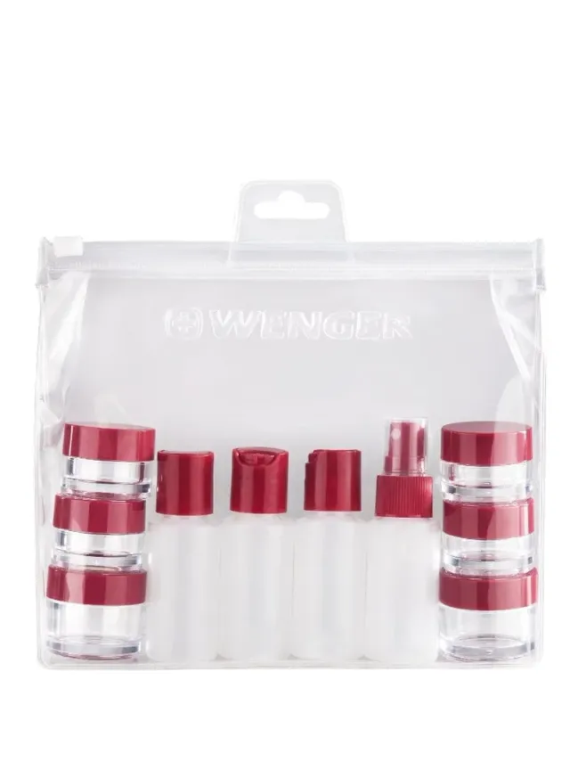 Clear Travel Toiletry Bottle Set Crimson