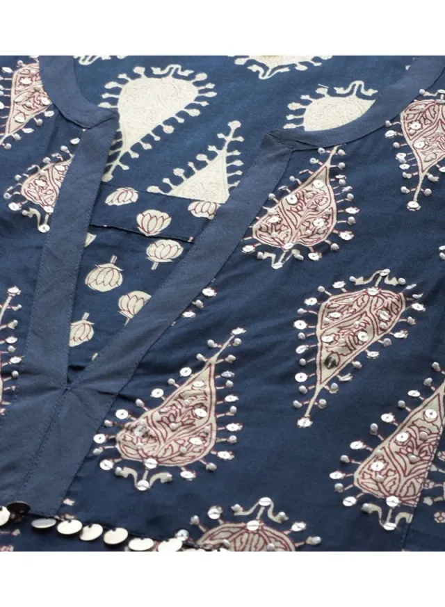 Cotton Kurta Set with Palazzo & Dupatta - Dark Blue – image 7