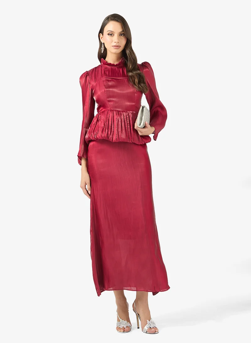 Draped Peplum Waist Dress Deep Red
