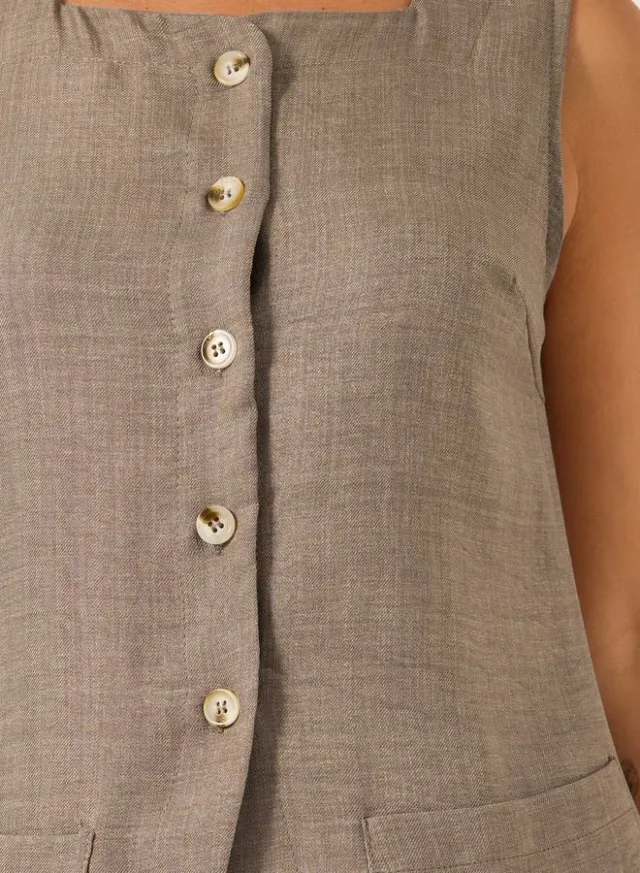 Styli Women's Plain Linen Look Longline Waistcoat with Curved Hem – image 3