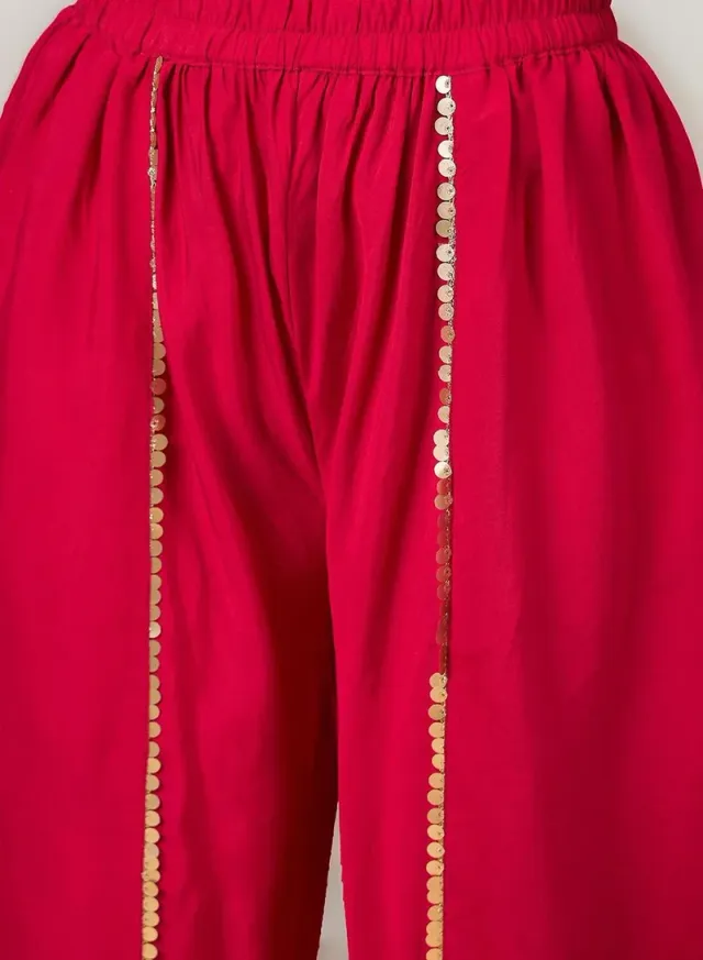 Women's Pink Cotton Self-Design Palazzo Kurta Set – image 5