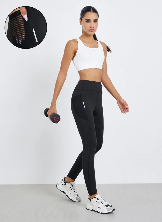 Women's Textured Reflective Stripe 7/8 Leggings Black