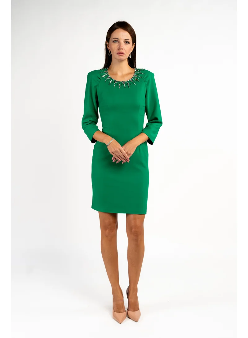 Crystal Embossed Mini Party Dress - Bottle Green