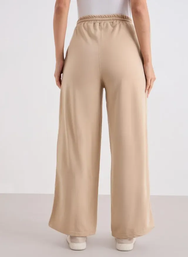Wide Leg Drawstring Joggers Beige – image 4