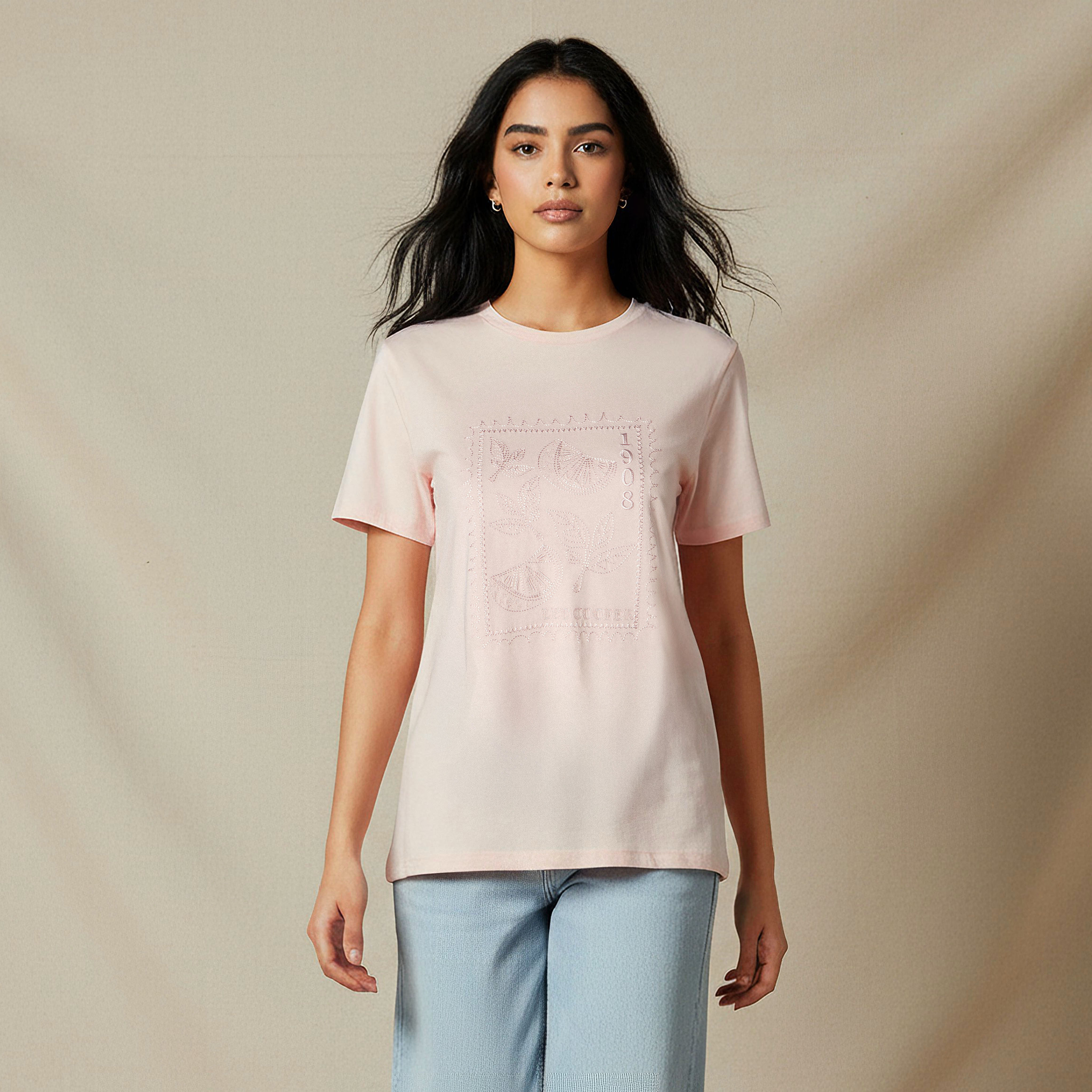 Lee Cooper Embroidered Cotton T-Shirt Pink