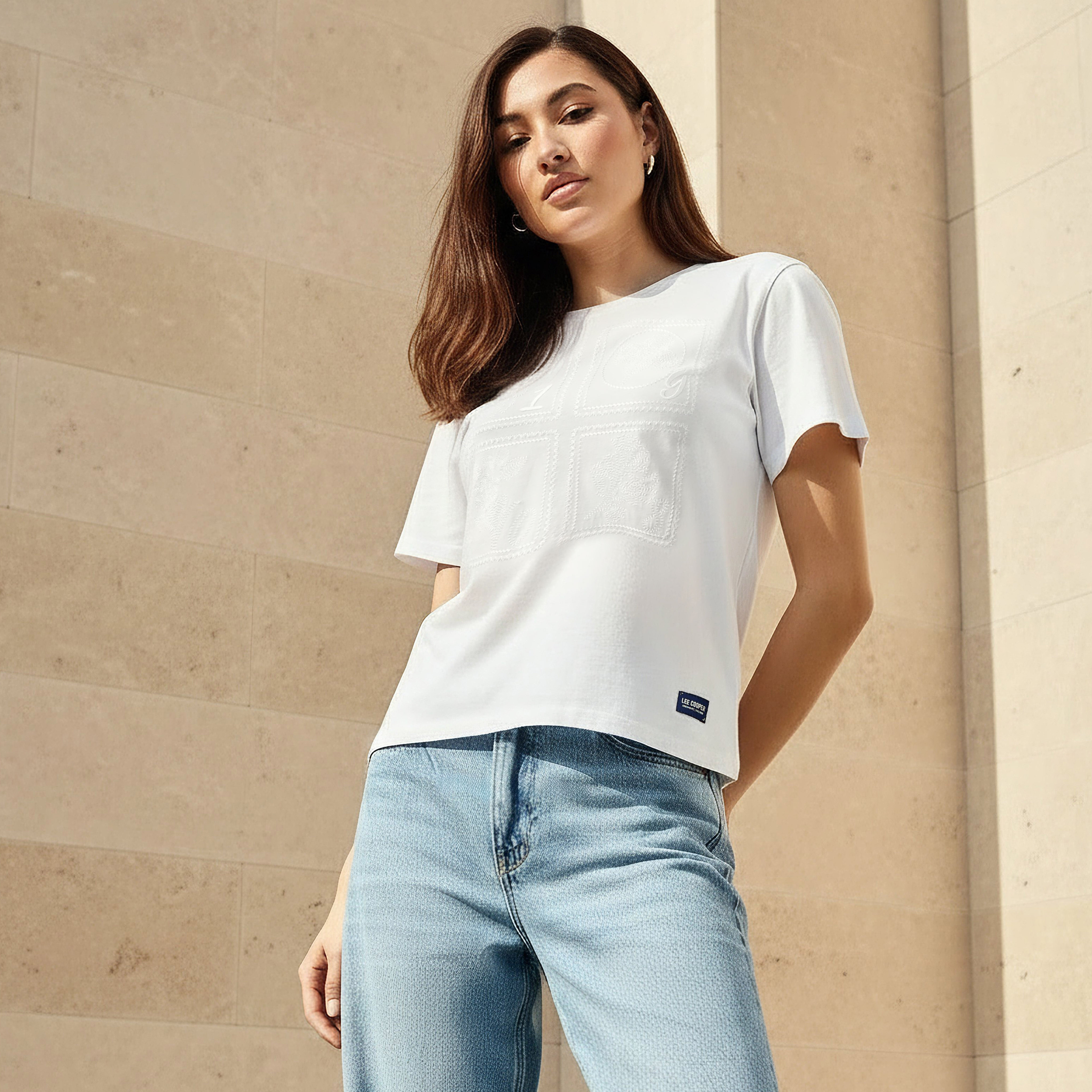Lee Cooper Regular Fit Embroidered Cotton T-shirt White