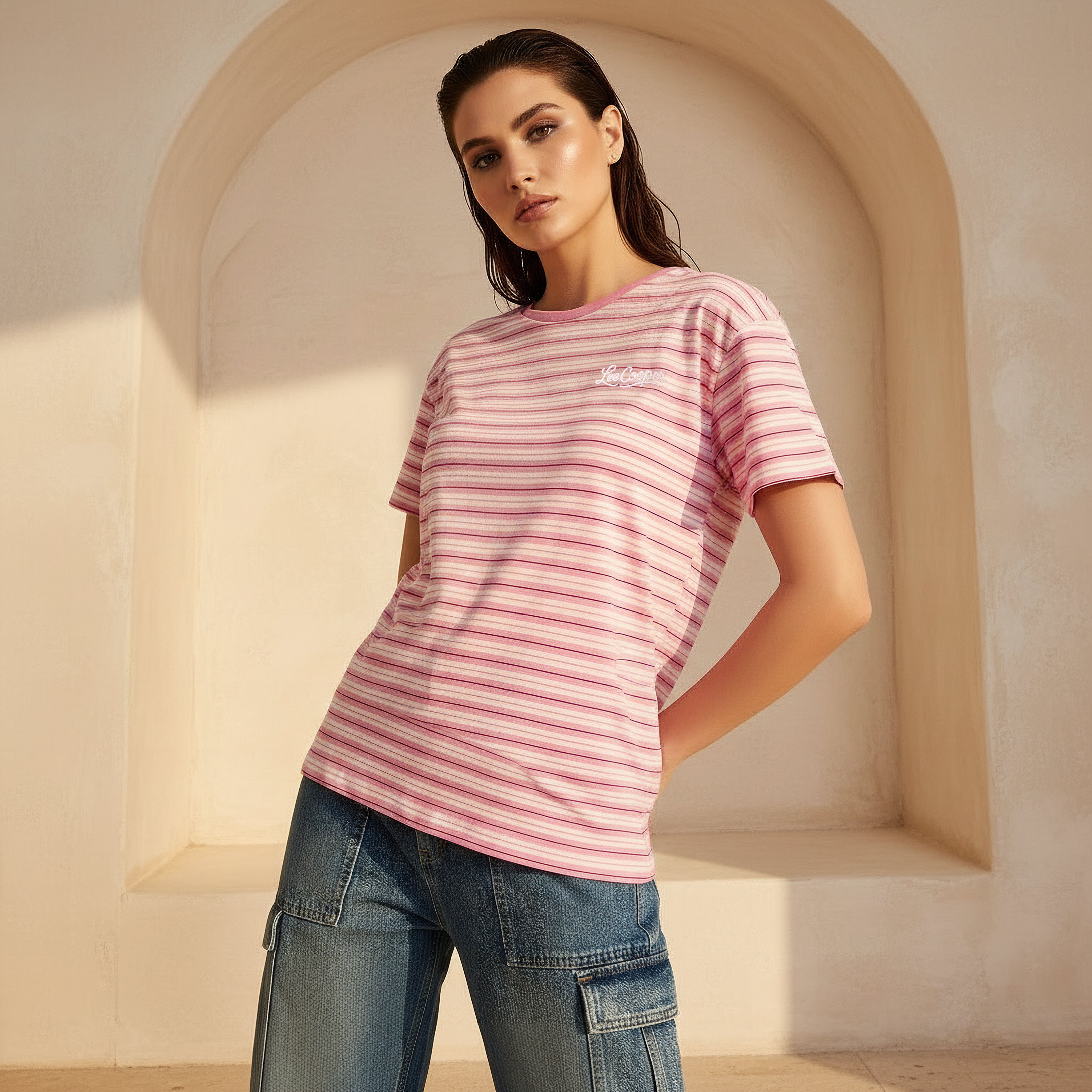 Lee Cooper Logo Print Cotton T-shirt Pink