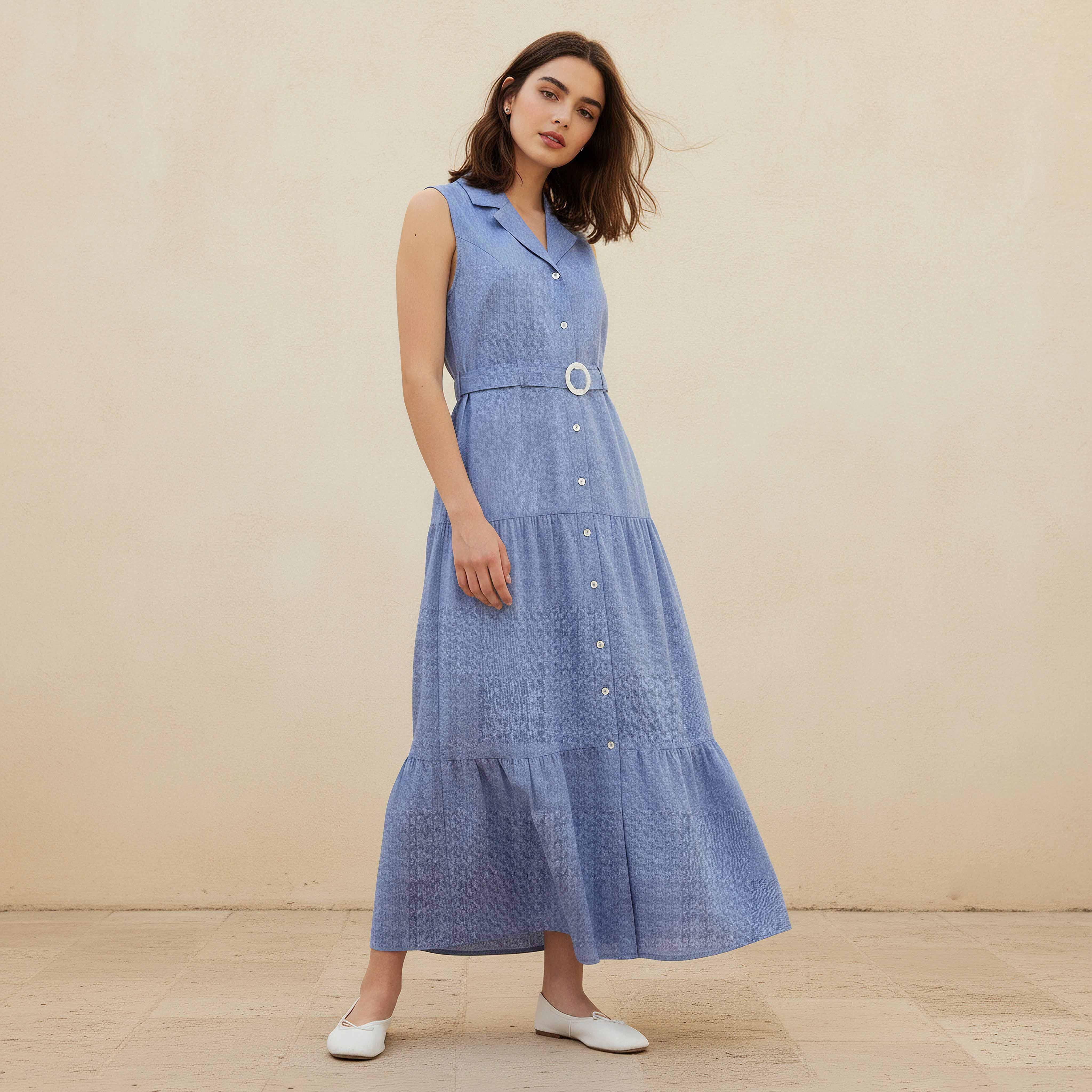 Lee Cooper Chambray A-Line Maxi Dress Blue