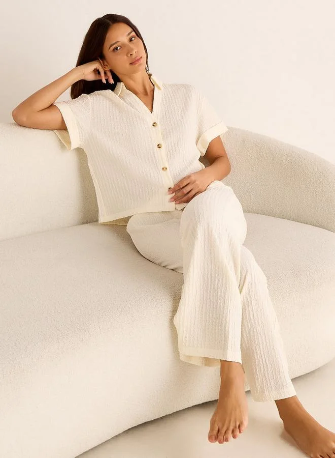 Shirt & Wide Leg Pants Co-ord Set Beige