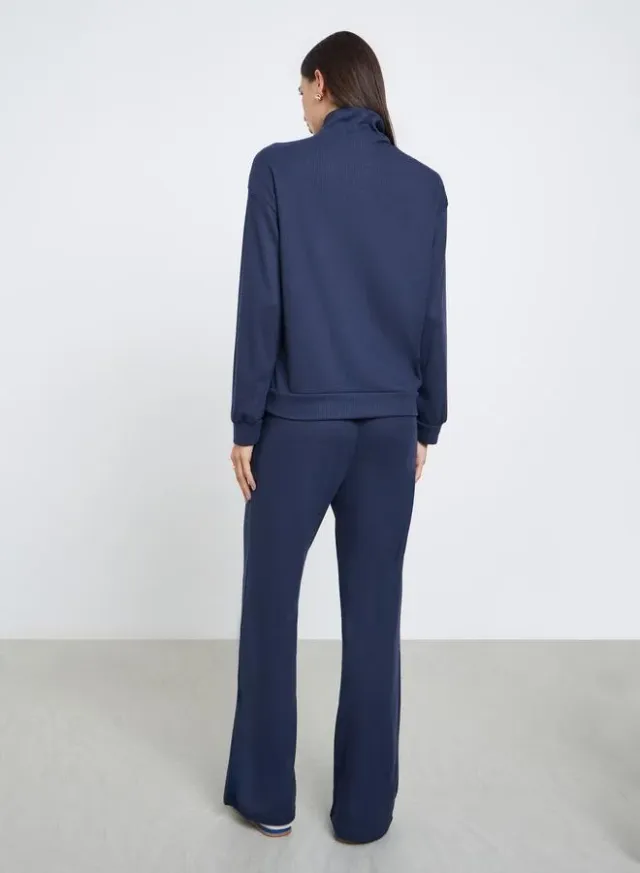 Dark Blue Waffle Knit Sweatshirt and Joggers Set for Women – image 5