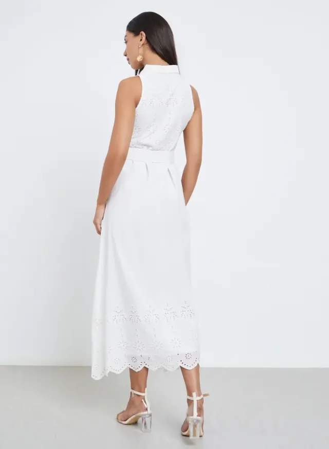 Styli Schiffli Belted Shirt Midi Dress Off-White – image 5