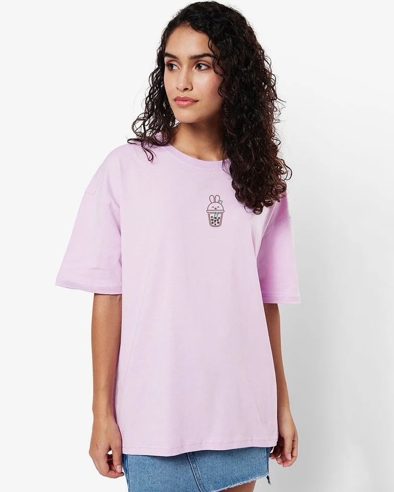 Women's I Don't Give A Sip Oversized Graphic T-shirt Pale Lavender