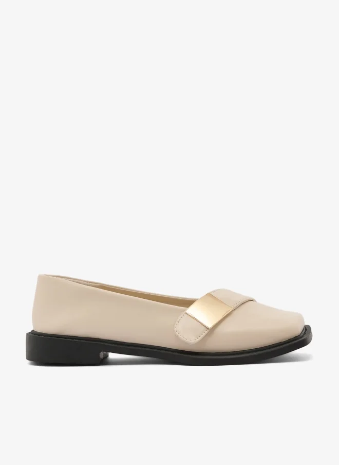 Gold Detail Strap Loafers White