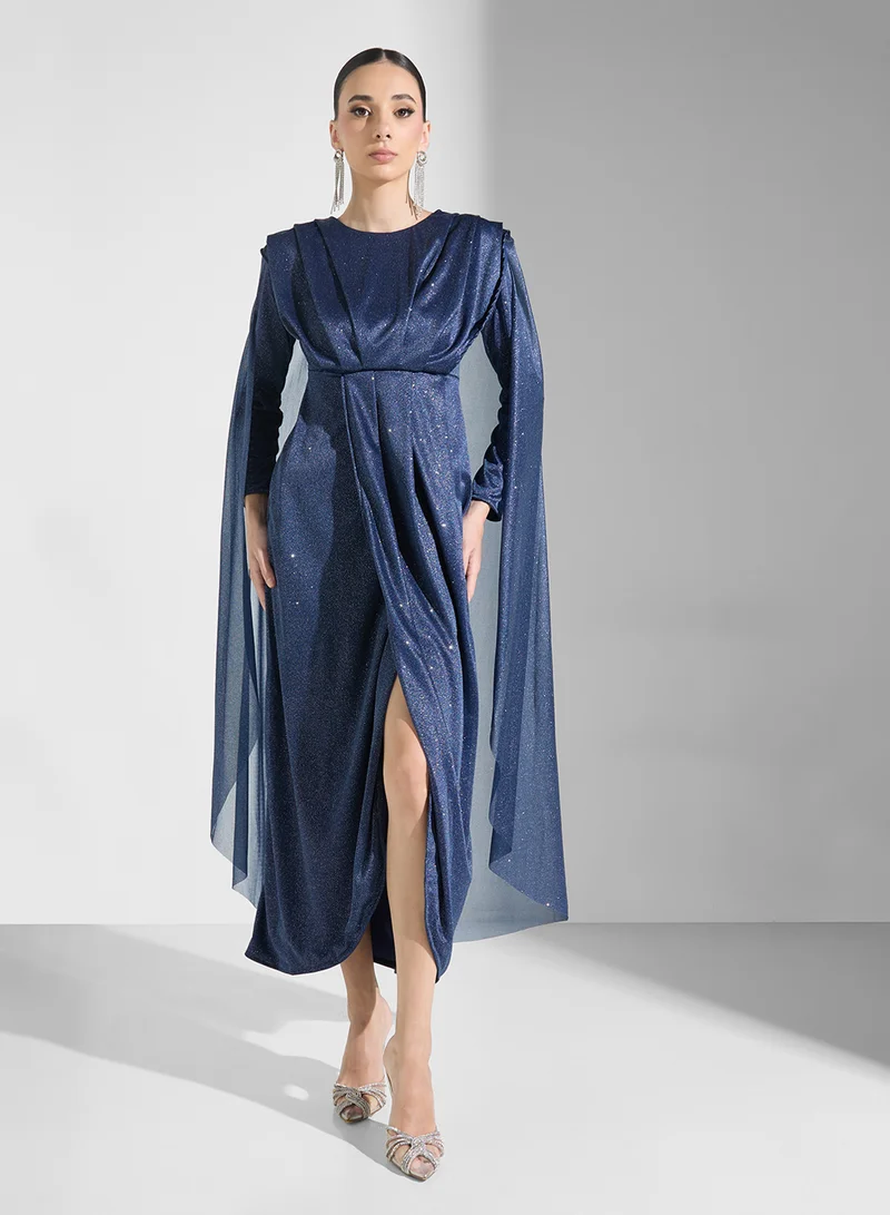 Draped Sleeve Gown Deep Blue