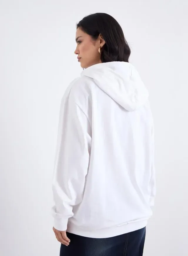 Embroidered Longline Hoodie White – image 5