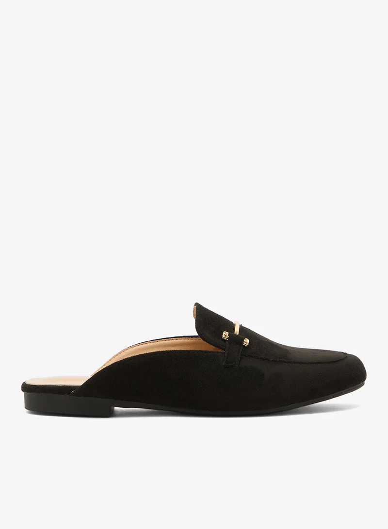 Front Buckle Suede Mules Black