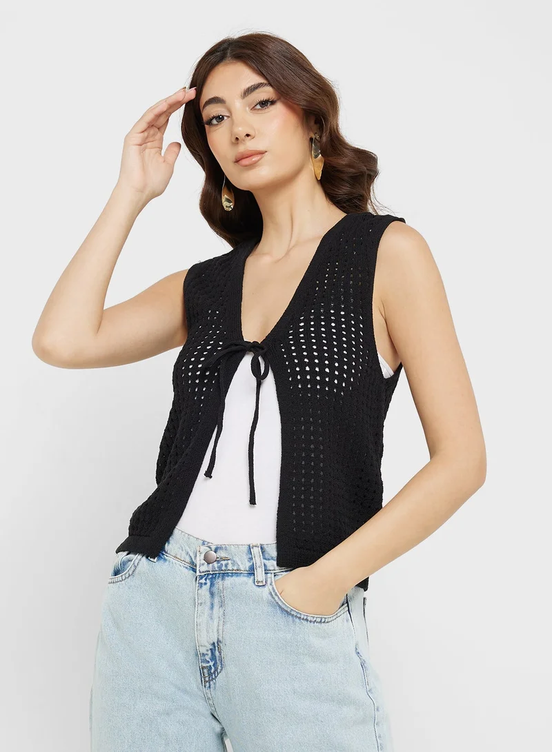 Tie Front Knitted Detail Vest