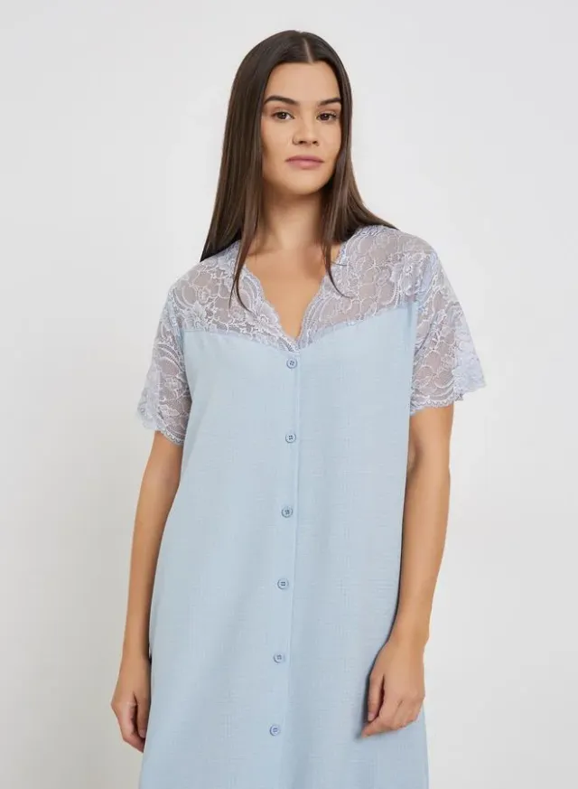 Waffle Lace Insert Button Nightdress – image 2