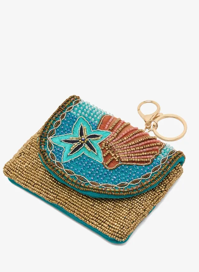 Blue Embroidered Beaded Clasp Beach Bag Charm – image 3