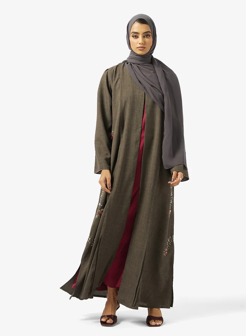 Embroidered Open Abaya with Sheila