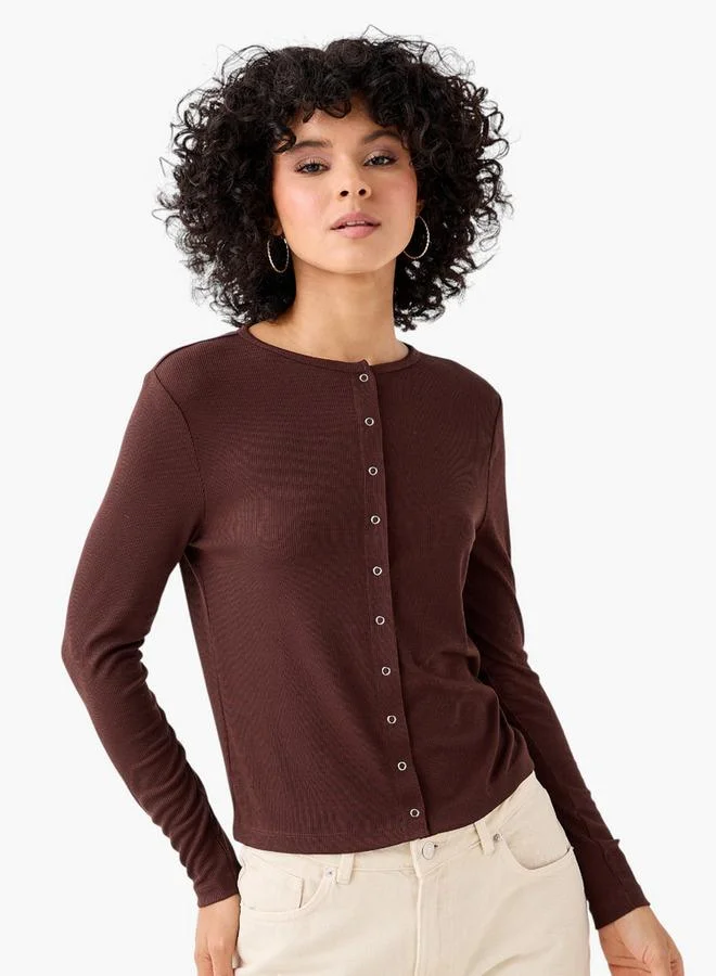 Lee Cooper Ribbed Round Neck T-Shirt Brown