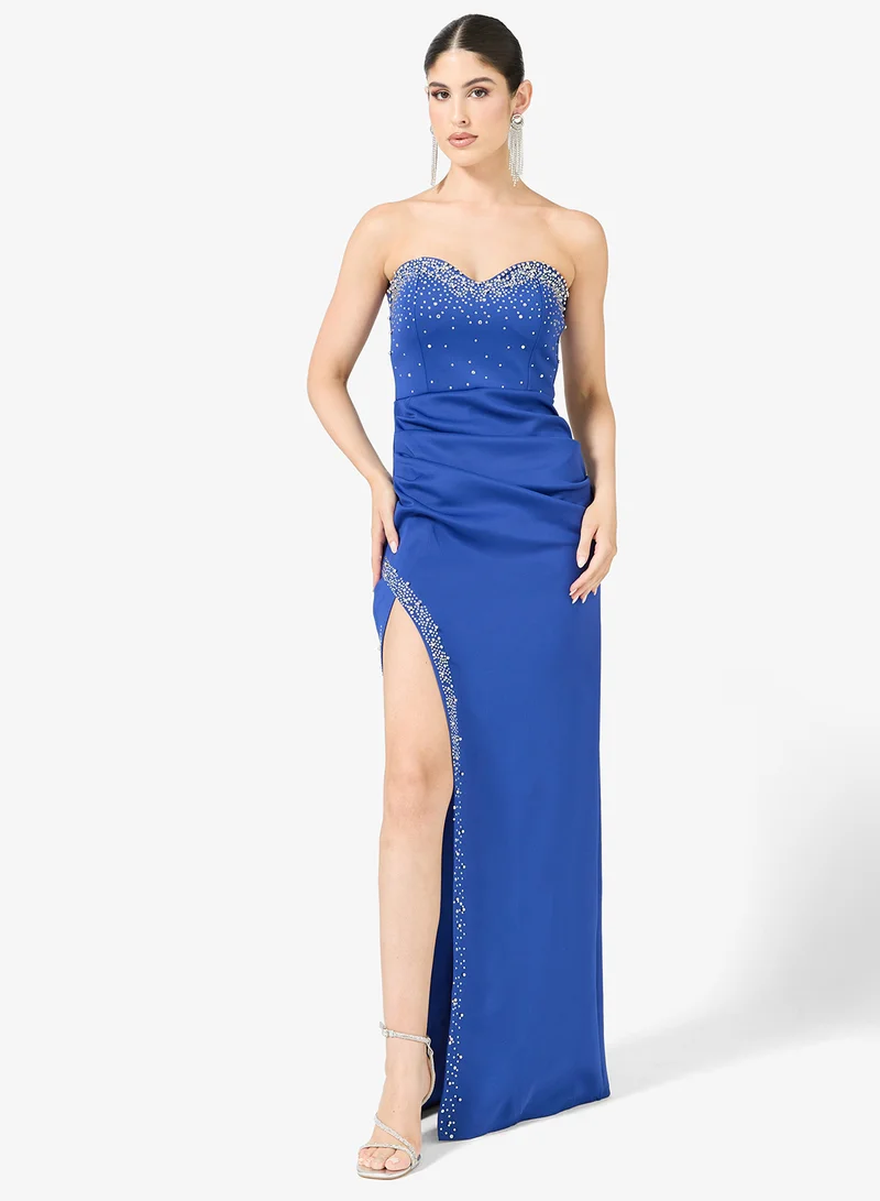 Embellished Slit Dress Bright Blue