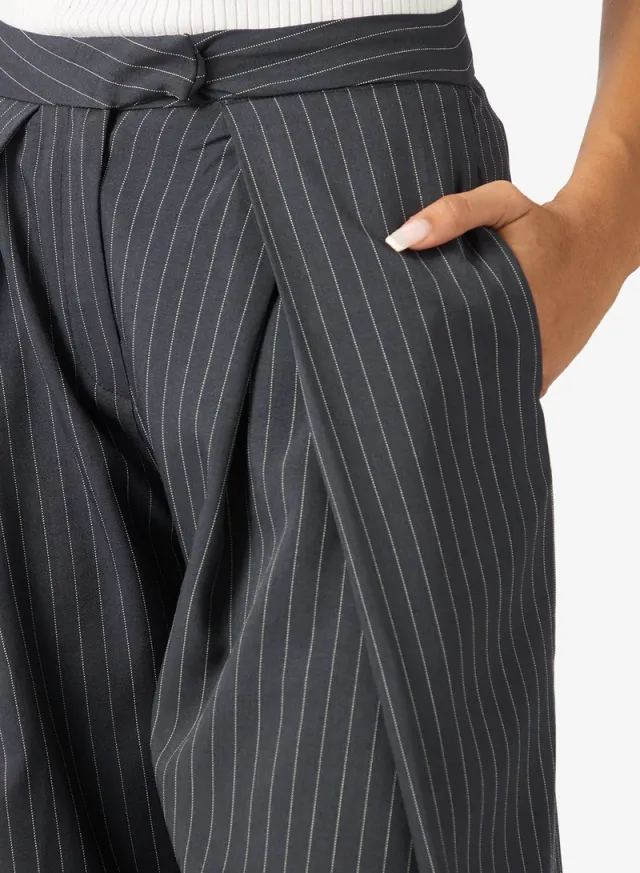 Black Pinstripe Trousers with Front Pleat - Full Length – image 4