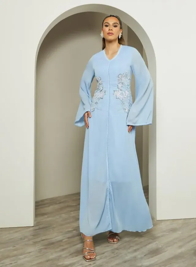 Embellished Gown Dress Light Blue