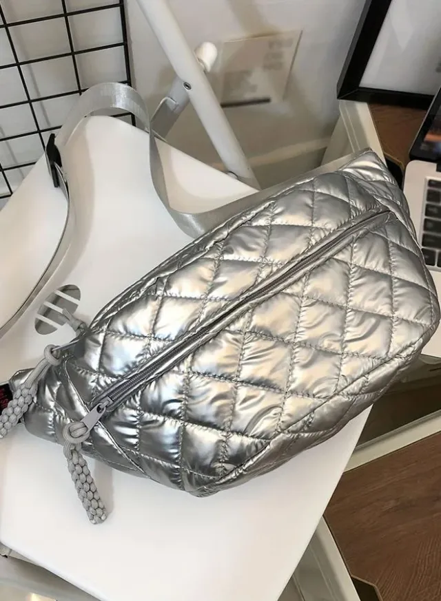 Take Two Metallic Texture Crossbody Bag Silver
