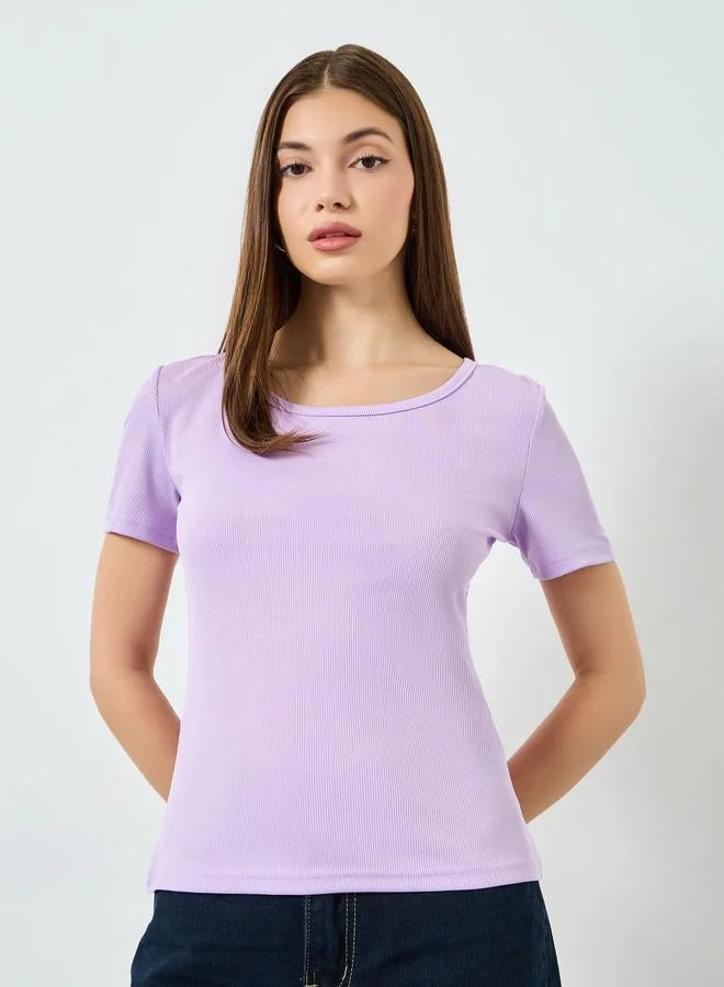 Ribbed Round Neck T-Shirt Purple