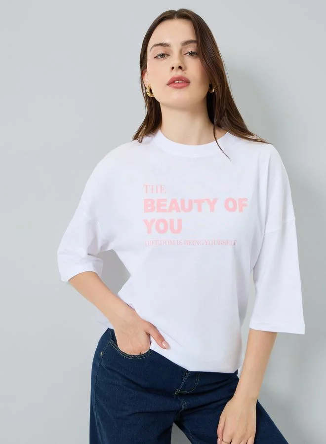 Women's Slogan Print Oversized T-Shirt White
