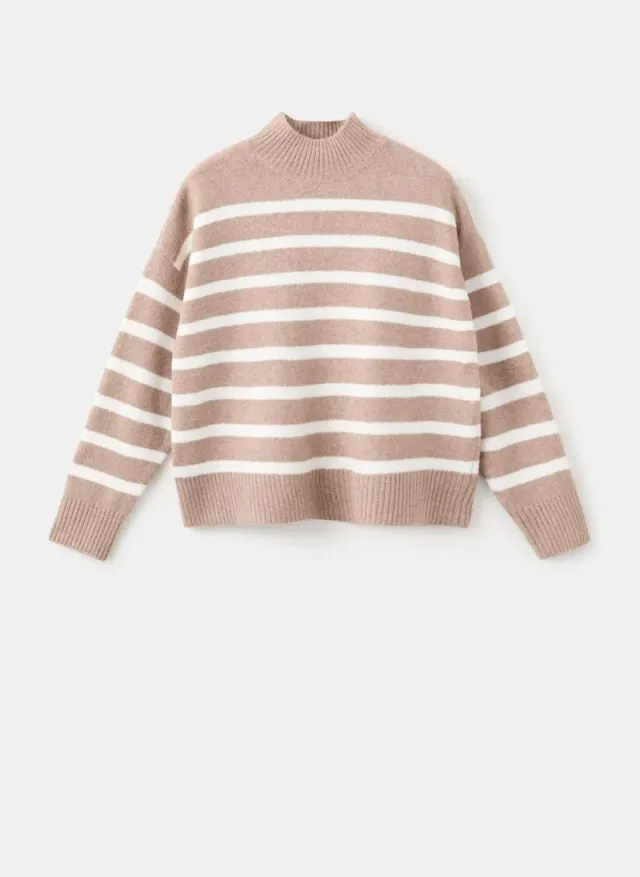 Oversized Striped Turtleneck Sweater - Tan – image 6