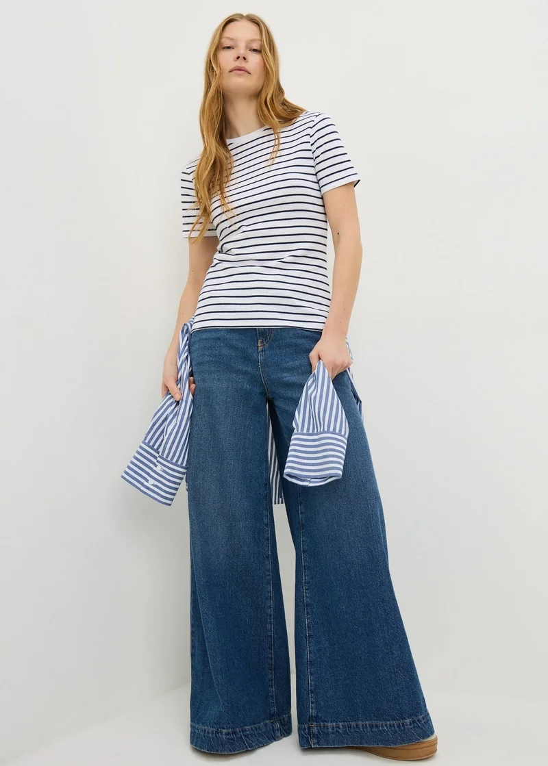 Navy Stripe Fitted T-Shirt Steel Blue