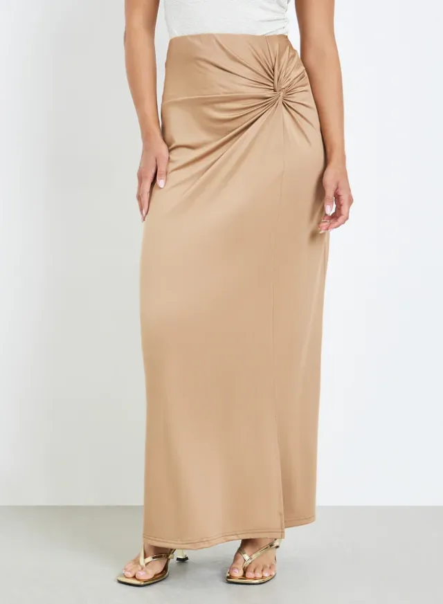 Knot Detail Maxi Skirt Khaki