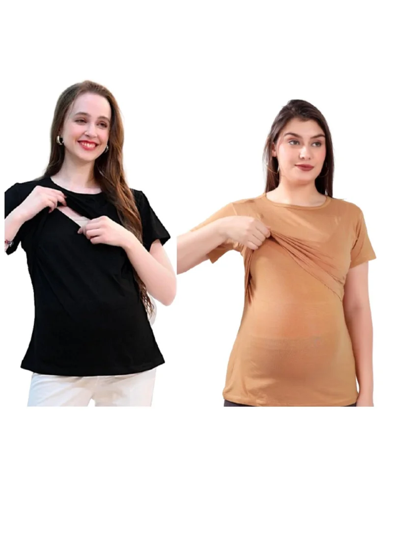 TUMMY Maternity & Nursing Double Layered Pull-On Top 2-Pack Black
